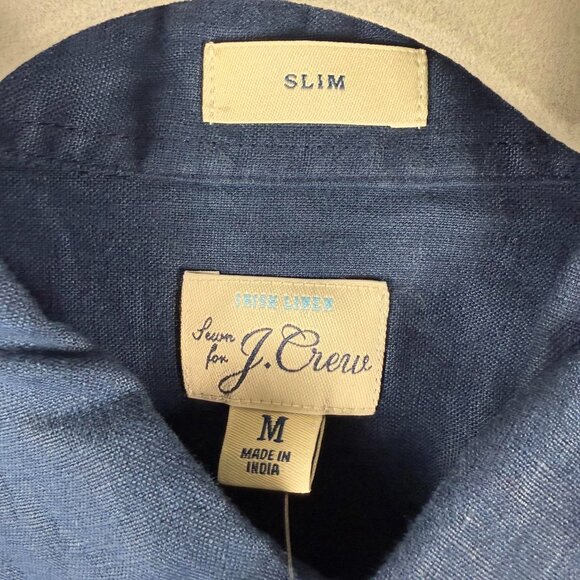 NWT J.Crew Baird McNutt Irish Linen Long Sleeve Button Down Medium navy Blue - Picture 3 of 6